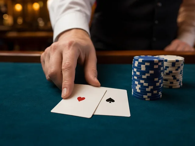 Znak za blackjack s kartami in žetonom