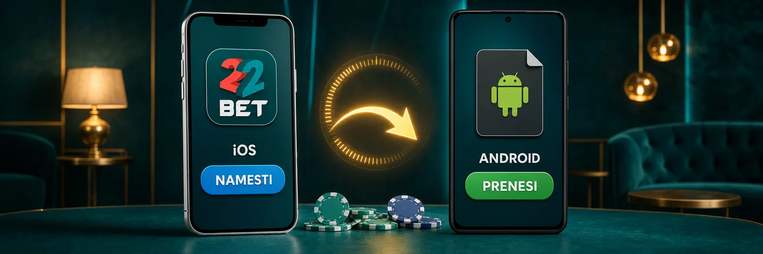 iPhone z aplikacijo 22Bet, preneseno iz App Store, in telefon Android z aplikacijo, nameščeno iz uradne datoteke APK