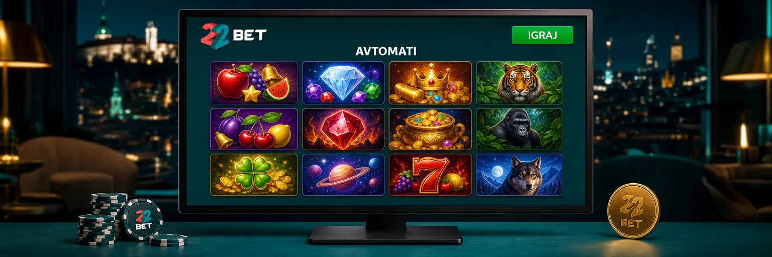 Lobi z igralnimi avtomati 22Bet s ploščicami iger v mreži