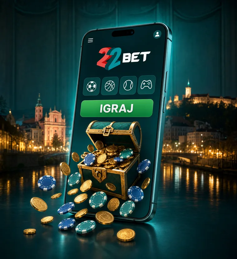 Aplikacija 22Bet na zaslonu pametnega telefona z odprtim stavnim listkom
