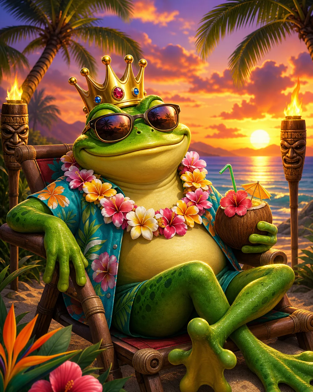 Naslovnica igralnega avtomata Aloha King Elvis s plažo in ukulelo